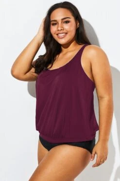 Wine Racerback Classic Blouson Tankini Top -Maraluxe Swimwear Shop b detan003008 33