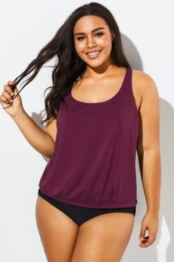 Wine Racerback Classic Blouson Tankini Top -Maraluxe Swimwear Shop b detan003008 44
