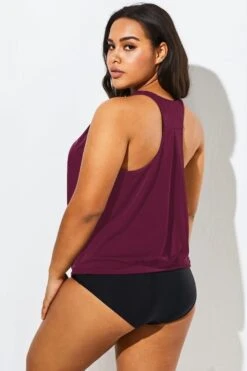 Wine Racerback Classic Blouson Tankini Top -Maraluxe Swimwear Shop b detan003008 55