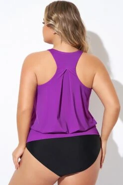 Purple Scoopneck Control Blouson Women Tankini Top -Maraluxe Swimwear Shop b detan003010 2