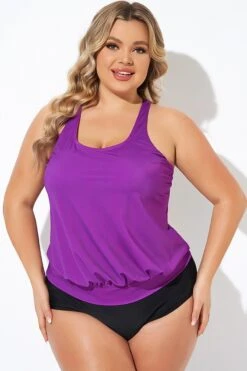 Purple Scoopneck Control Blouson Women Tankini Top -Maraluxe Swimwear Shop b detan003010 4