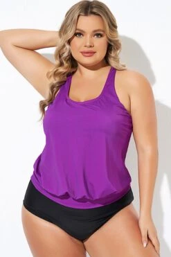 Purple Scoopneck Control Blouson Women Tankini Top -Maraluxe Swimwear Shop b detan003010 5