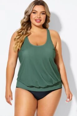 Army Green Racerback Tummy Control Blouson Tankini Top -Maraluxe Swimwear Shop b detan003011 4