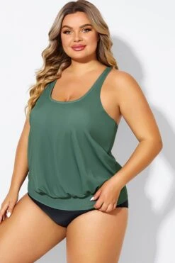 Army Green Racerback Tummy Control Blouson Tankini Top -Maraluxe Swimwear Shop b detan003011 5