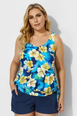 Elegant Floral Printed Side Tie Tankini Top -Maraluxe Swimwear Shop b detan009002t 1