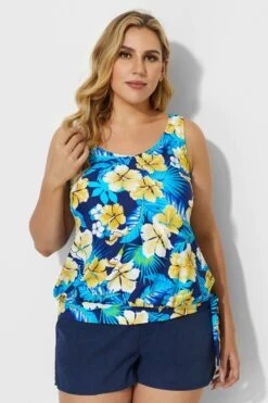 Elegant Floral Printed Side Tie Tankini Top -Maraluxe Swimwear Shop b detan009002t 4
