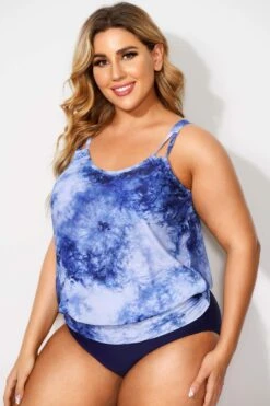 Tie Dye Printed Loop Strap Blouson Tankini Top -Maraluxe Swimwear Shop b detan010002 3
