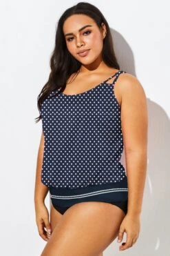Navy Polka Dots Side Tie Blouson Tankini Top -Maraluxe Swimwear Shop b detan010004 33