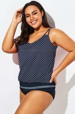 Navy Polka Dots Side Tie Blouson Tankini Top -Maraluxe Swimwear Shop b detan010004 44