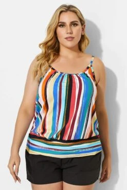 Fashionable Technicolor Draped Blouson Tankini Top -Maraluxe Swimwear Shop b detan011001t 1
