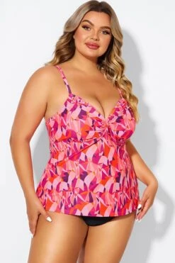 Multi Colors Tie Front Sweetheart Neckline Tankini Top -Maraluxe Swimwear Shop b detan024005 4