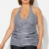 Plus Size Striped V-Neck Halterneck Shirred Tankini Top -Maraluxe Swimwear Shop b detan027009 1