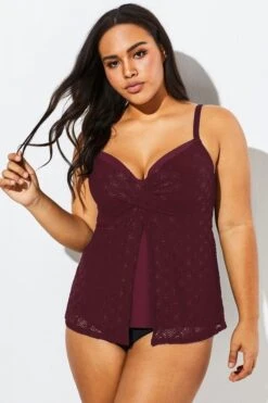 Wine Flyaway Flowy Twist Front Tankini Top -Maraluxe Swimwear Shop b detan030002 33