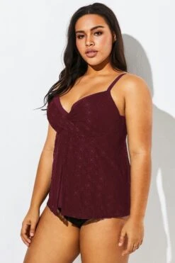 Wine Flyaway Flowy Twist Front Tankini Top -Maraluxe Swimwear Shop b detan030002 44