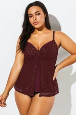 Wine Flyaway Flowy Twist Front Tankini Top -Maraluxe Swimwear Shop b detan030002 66