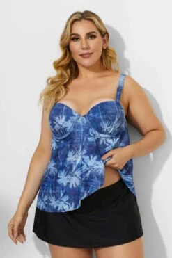 Palm Leaves Printed Sweetheart Neckline Underwire Tankini Set -Maraluxe Swimwear Shop b detan031002 2
