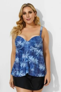 Palm Leaves Printed Sweetheart Neckline Underwire Tankini Set -Maraluxe Swimwear Shop b detan031002 4
