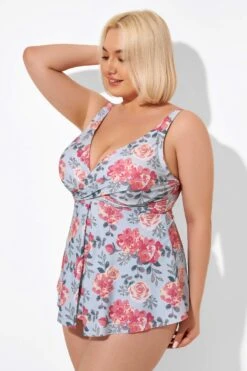 Flower Print V-Neck Underwire Elegant Tankini Top -Maraluxe Swimwear Shop b detan049003 4