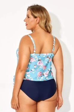 Floral Printed Self-tie Halter Straps Tankini Top -Maraluxe Swimwear Shop b detan053002 2