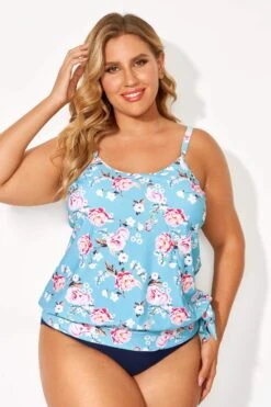Floral Printed Self-tie Halter Straps Tankini Top -Maraluxe Swimwear Shop b detan053002 3