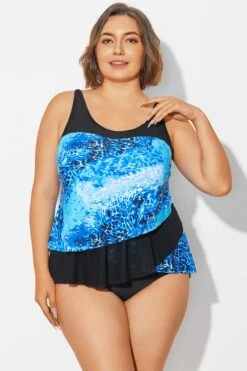 Plus Size Sea Pattern Scoop Neck Tankini Top -Maraluxe Swimwear Shop b detan063006 4