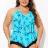 Flower Printed V-neck Ruffle Women Tankini Top 1 Flower Printed V-neck Ruffle Women Tankini Top -Maraluxe Swimwear Shop b detan076007 1 2
