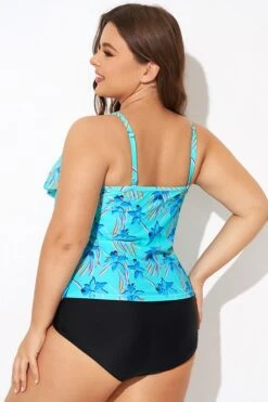 Flower Printed V-neck Ruffle Women Tankini Top -Maraluxe Swimwear Shop b detan076007 2 1