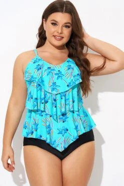 Flower Printed V-neck Ruffle Women Tankini Top -Maraluxe Swimwear Shop b detan076007 3 1
