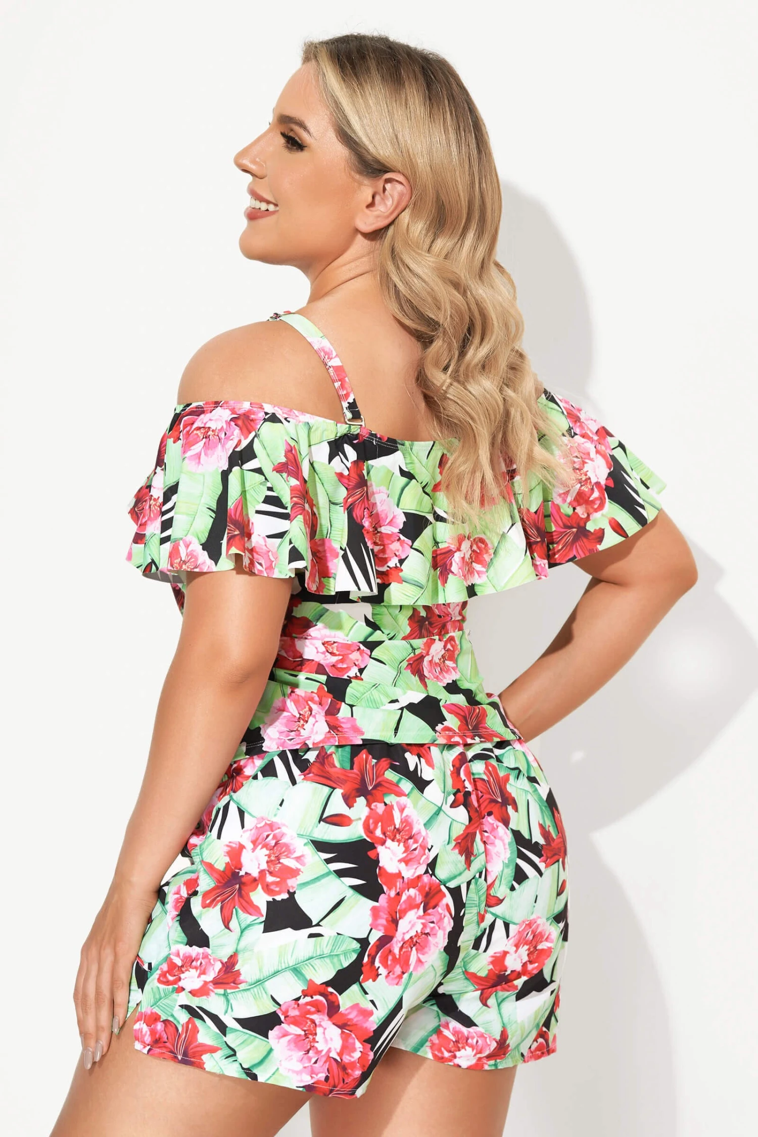 Floral Printed Off The Shoulder Women Tankini Set 5 Floral Printed Off The Shoulder Women Tankini Set - Image 3