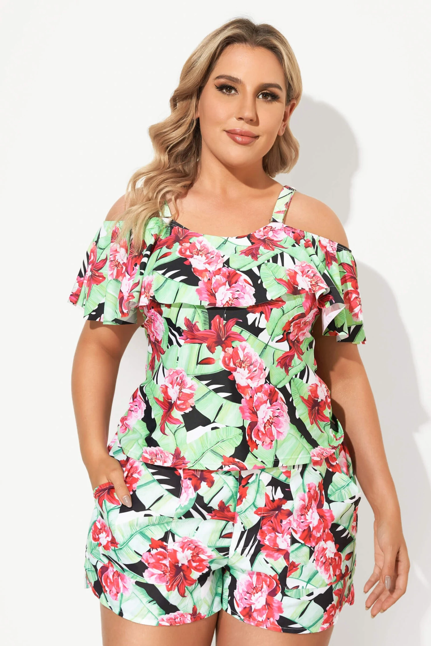 Floral Printed Off The Shoulder Women Tankini Set 6 Floral Printed Off The Shoulder Women Tankini Set - Image 4