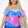 Square Collar Tie Dye Underwire Adjustable Straps Tankini Top -Maraluxe Swimwear Shop b detan086002 1
