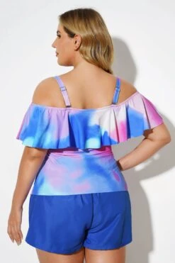 Square Collar Tie Dye Underwire Adjustable Straps Tankini Top -Maraluxe Swimwear Shop b detan086002 2