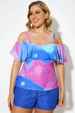 Square Collar Tie Dye Underwire Adjustable Straps Tankini Top -Maraluxe Swimwear Shop b detan086002 3