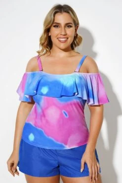 Square Collar Tie Dye Underwire Adjustable Straps Tankini Top -Maraluxe Swimwear Shop b detan086002 4