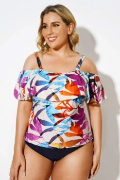 Colourful Leaves Printed Underwire Tankini Top -Maraluxe Swimwear Shop b detan086003 3