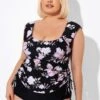 Floral Printed Adjustable Tankini Top With Sleeves 1 Floral Printed Adjustable Tankini Top With Sleeves -Maraluxe Swimwear Shop b detan092001 1