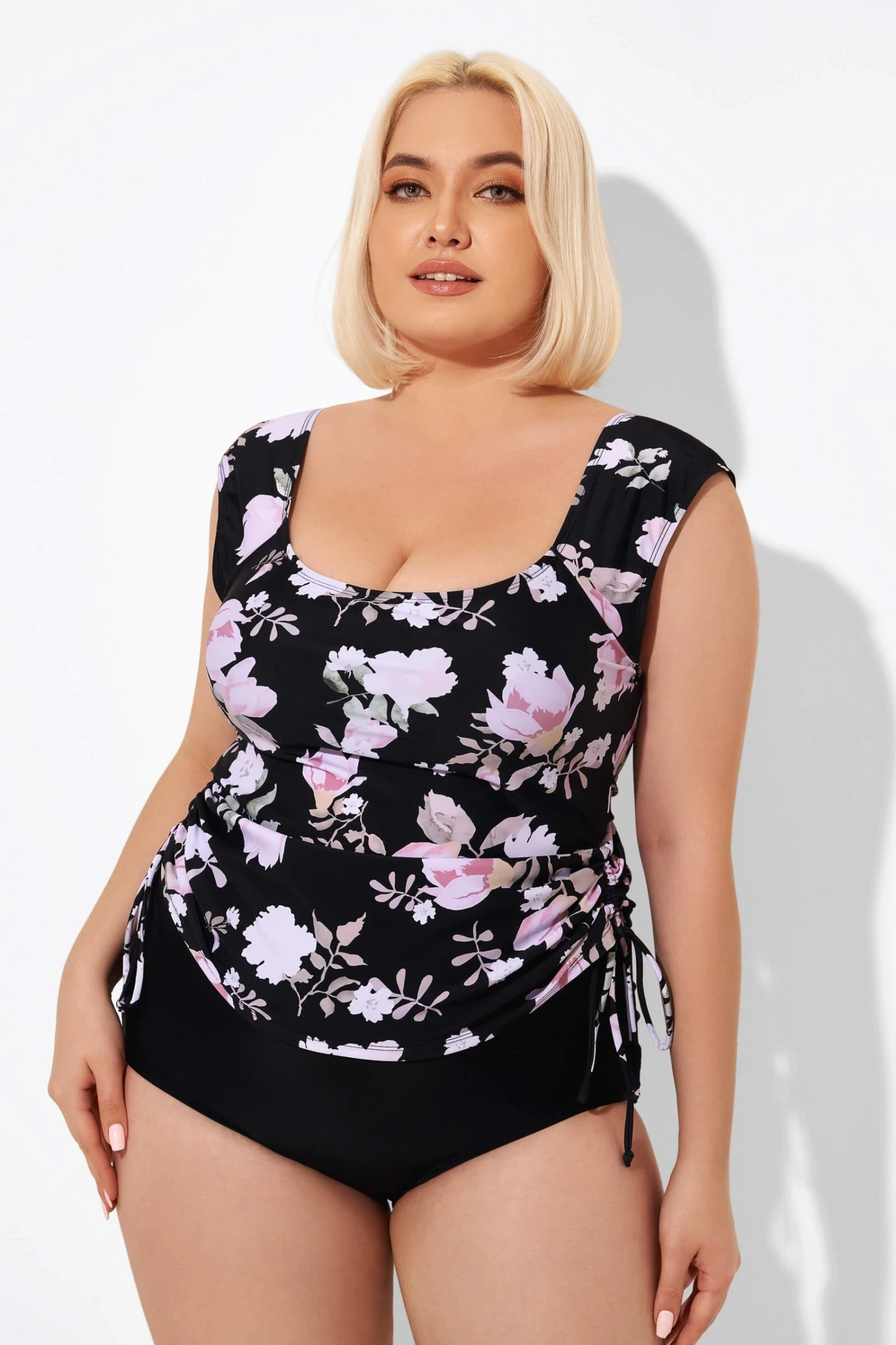 Floral Printed Adjustable Tankini Top With Sleeves 3 Floral Printed Adjustable Tankini Top With Sleeves