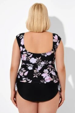 Floral Printed Adjustable Tankini Top With Sleeves 9 Floral Printed Adjustable Tankini Top With Sleeves -Maraluxe Swimwear Shop b detan092001 2