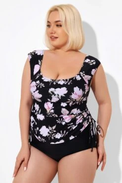 Floral Printed Adjustable Tankini Top With Sleeves 10 Floral Printed Adjustable Tankini Top With Sleeves -Maraluxe Swimwear Shop b detan092001 3