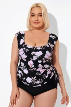 Floral Printed Adjustable Tankini Top With Sleeves 11 Floral Printed Adjustable Tankini Top With Sleeves -Maraluxe Swimwear Shop b detan092001 4