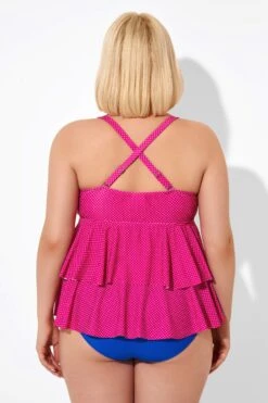Pink V-neck Tankini Top With Ruffled Hem -Maraluxe Swimwear Shop b detan122001 2