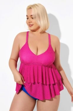 Pink V-neck Tankini Top With Ruffled Hem -Maraluxe Swimwear Shop b detan122001 3