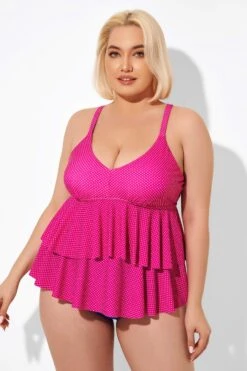 Pink V-neck Tankini Top With Ruffled Hem -Maraluxe Swimwear Shop b detan122001 5
