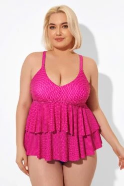 Pink V-neck Tankini Top With Ruffled Hem -Maraluxe Swimwear Shop b detan122001 6