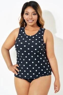 Black Fashionable Polka Dot Coverage Tankini Top -Maraluxe Swimwear Shop b detan125001 5