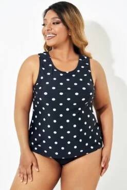 Black Fashionable Polka Dot Coverage Tankini Top -Maraluxe Swimwear Shop b detan125001 6