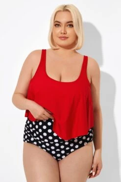 Red Ruched Flounce U-neck Blouson Tankini Top 7 Red Ruched Flounce U-neck Blouson Tankini Top -Maraluxe Swimwear Shop b detan129001 3