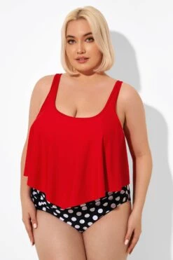 Red Ruched Flounce U-neck Blouson Tankini Top 9 Red Ruched Flounce U-neck Blouson Tankini Top -Maraluxe Swimwear Shop b detan129001 4
