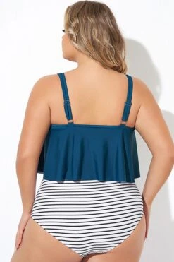 Blue Scoopneck Ruched Flounce Blouson Tankini Top 9 Blue Scoopneck Ruched Flounce Blouson Tankini Top -Maraluxe Swimwear Shop b detan129002 2