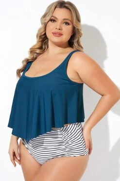 Blue Scoopneck Ruched Flounce Blouson Tankini Top 11 Blue Scoopneck Ruched Flounce Blouson Tankini Top -Maraluxe Swimwear Shop b detan129002 4